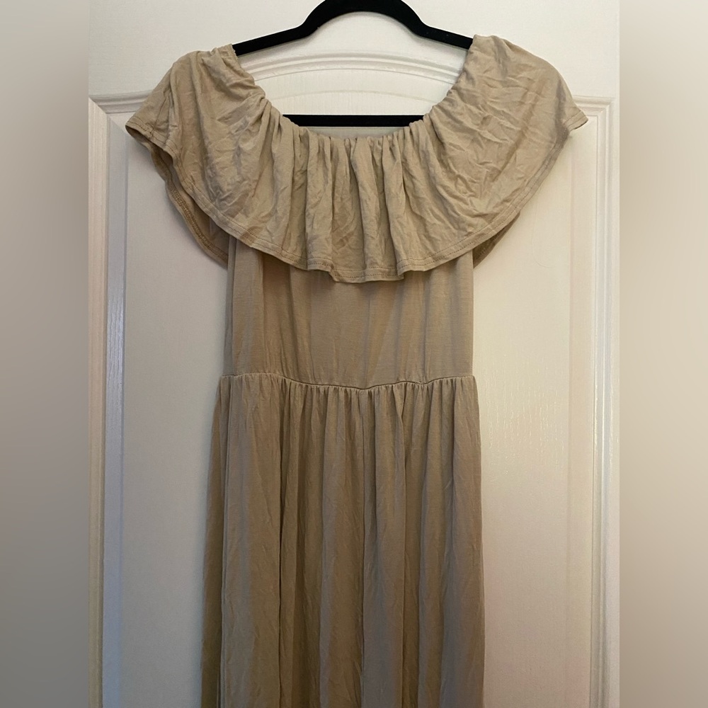 Boohoo Ruffle slip front Maxi Dress in sand 14